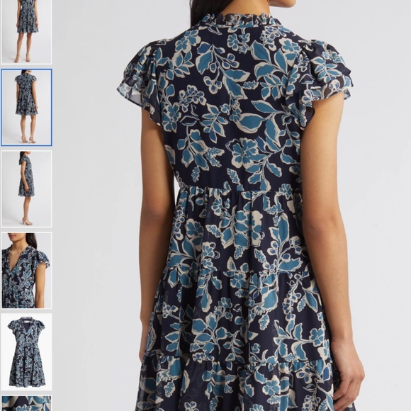 Eliza J Botanical Print Blouson Sleeve Tiered Dress, size 14 - Picture 2 of 11